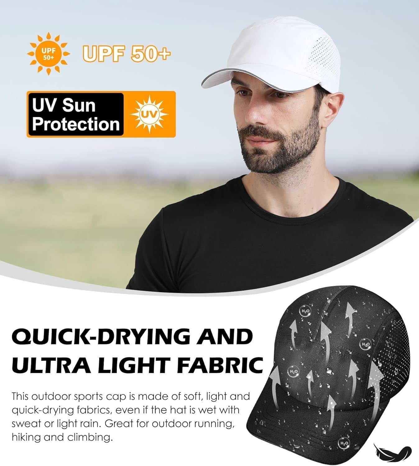Cooling Breathable Mesh Sports Cap Lightweight Quick Dry Run Hat with Reflective Trim for Men Women Outdoor UPF 50+ Sun Hats