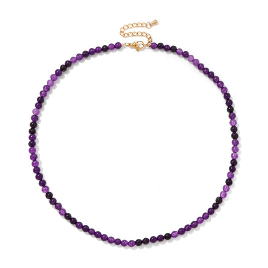 Amethyst Necklace for Women 4Mm Handmade Amethyst Beaded Necklace Crystal Choker Necklace February Birthstone Necklace Natural Stone Necklace Amethyst Jewelry Gifts for Women