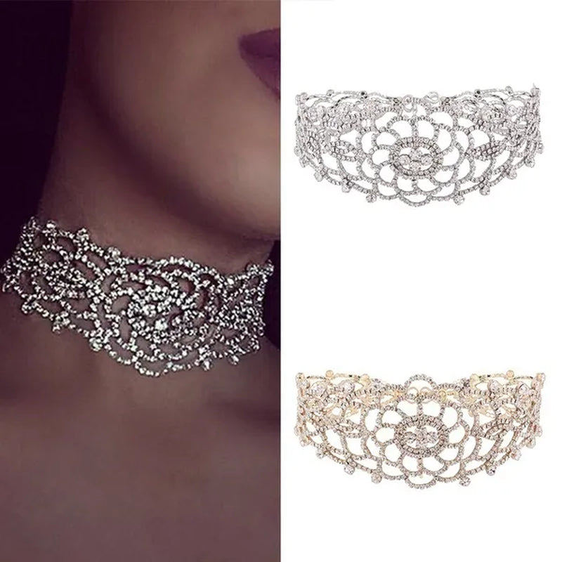 Full Diamond Pendant Necklace Crystal Rhinestone Choker Collar Women Wedding Jewelry