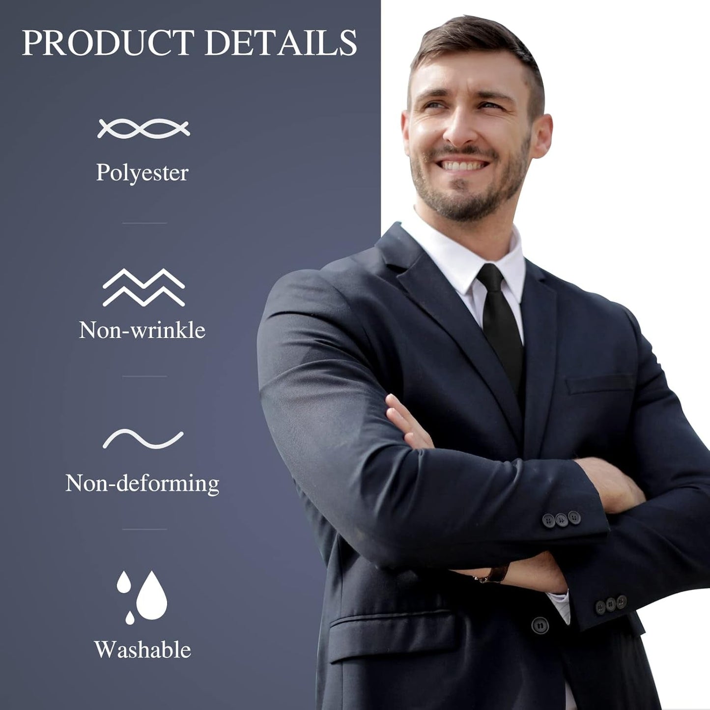 Black Clip on Tie for Men - Pre Tied Neckties for Men, Neck Tie for Men Women Skinny Slim at Work Office Wedding Party | 20×3.5 In