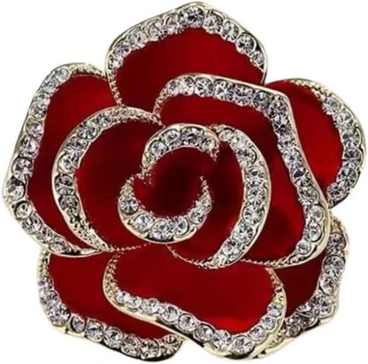Crystal Rhinestone Red Flower Brooch Women'S Camellia Pin Rhinestone Floral Brooch Ladies' Fashion Clothing Brooch Jewelry Accessory