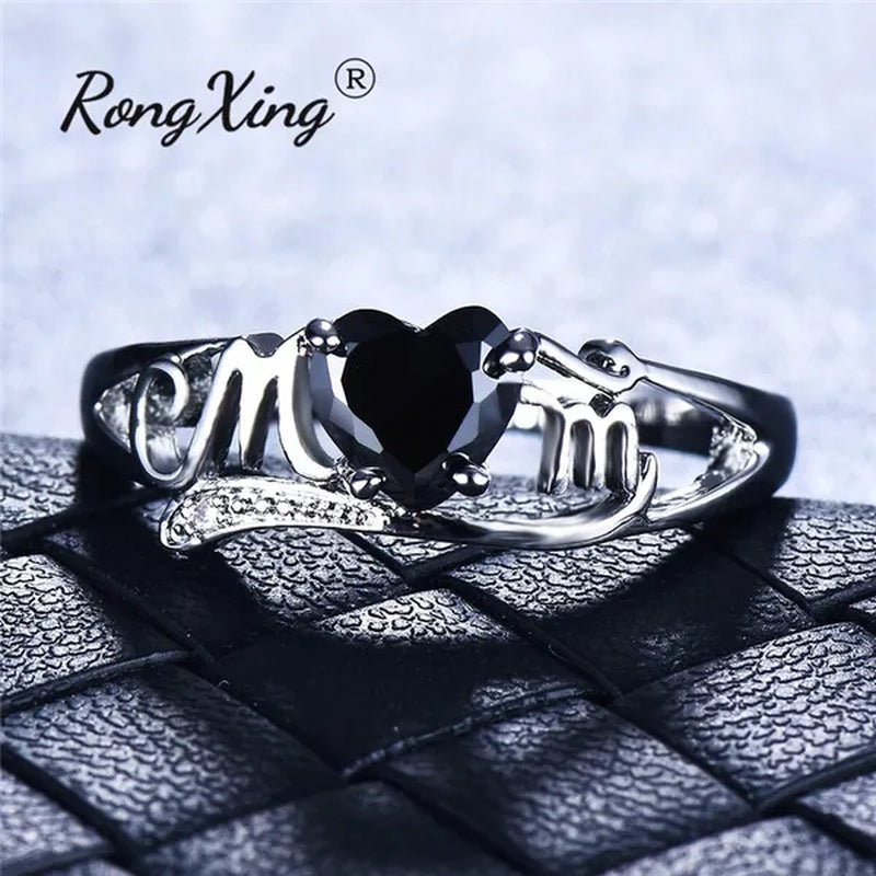 Love Mom 2ct Heart Shape Diamond/Amethyst/Emerald/Pink/Blue Sapphire/Black Diamond 925 Silver Ring Nana Ring Grandma Mum Jewelry Size 5-10