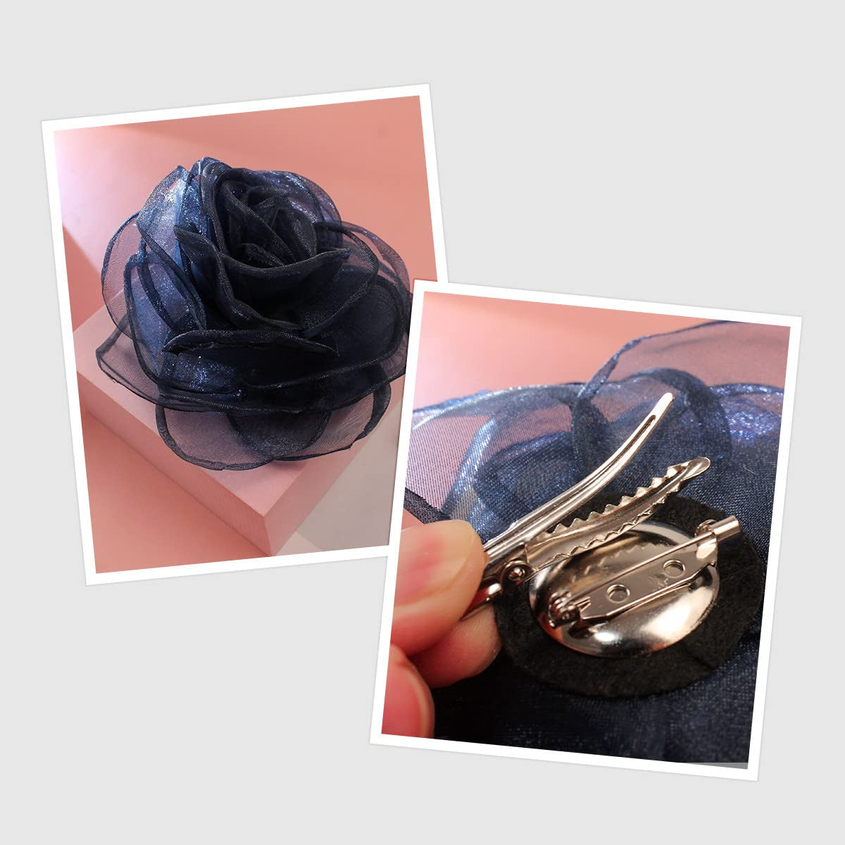 Rose Flower Hairpin Hair Clip Rose Floral Brooches for Women Hair Accessories Wedding (Blue)