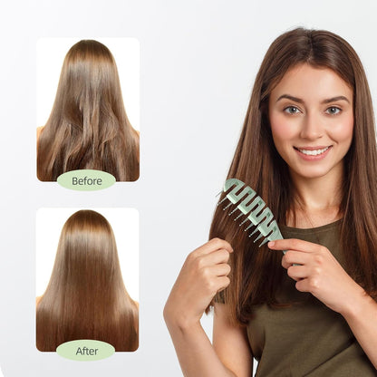 Detangler Hairbrush, Vented Detangling Brush for Curly, Thick, and Straight Hair, Dry and Wet, Quick Smoothing for Women and Men, Eco-Friendly & Sustainable Material (Green)