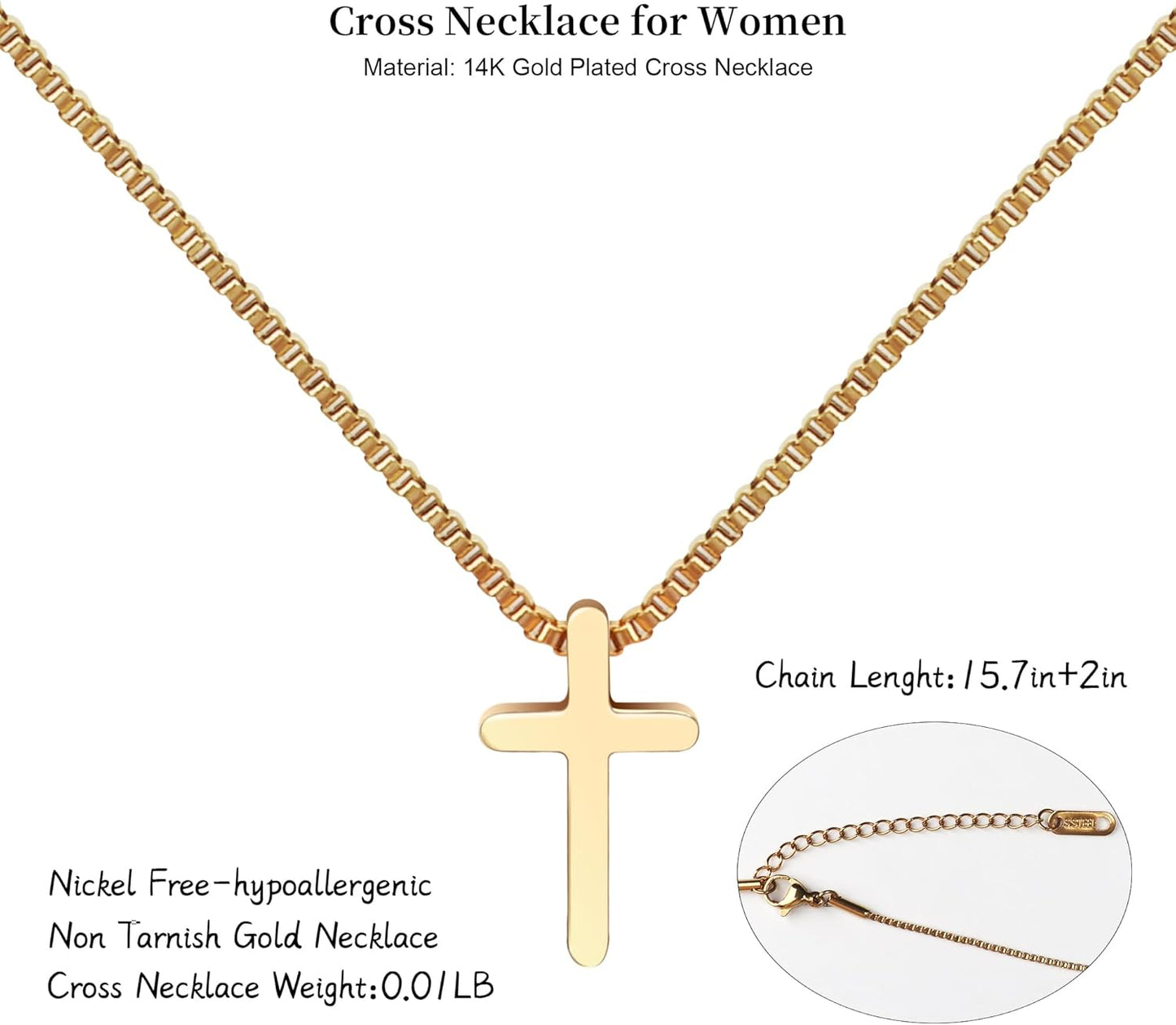 Crown Cross Necklace for Women, 14K Gold Silver Cubic Zirconia Crown Cross Necklace, Diamond Gold Silver Cross Necklaces, Dainty Cross Faith Simple Trendy Charm Jewelry Gift for Women
