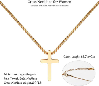 Crown Cross Necklace for Women, 14K Gold Silver Cubic Zirconia Crown Cross Necklace, Diamond Gold Silver Cross Necklaces, Dainty Cross Faith Simple Trendy Charm Jewelry Gift for Women