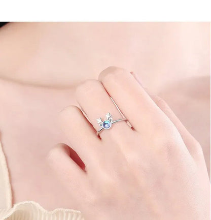 Korean Antler Ring 925 Sterling Silver Artificial Moonstone Rings for Women All with You Ring Adjustable Size