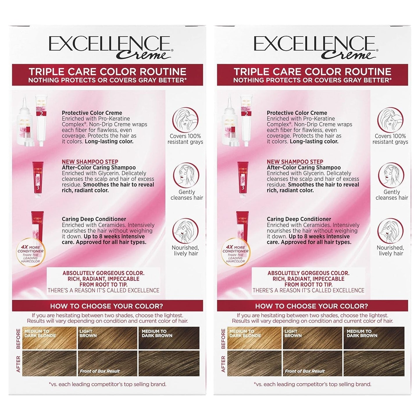 Excellence Creme Permanent Hair Color, 6A Light Ash Brown, 100 Percent Gray Coverage Hair Dye, Pack of 2