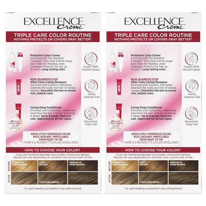 Excellence Creme Permanent Hair Color, 6A Light Ash Brown, 100 Percent Gray Coverage Hair Dye, Pack of 2