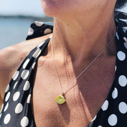 Green Serpentine Stone Pendant Necklace in Sterling Silver - Handmade Dainty Triangle Stone Necklace 18" Chain Length Geometric Delicate Minimalist Jewelry for Women by