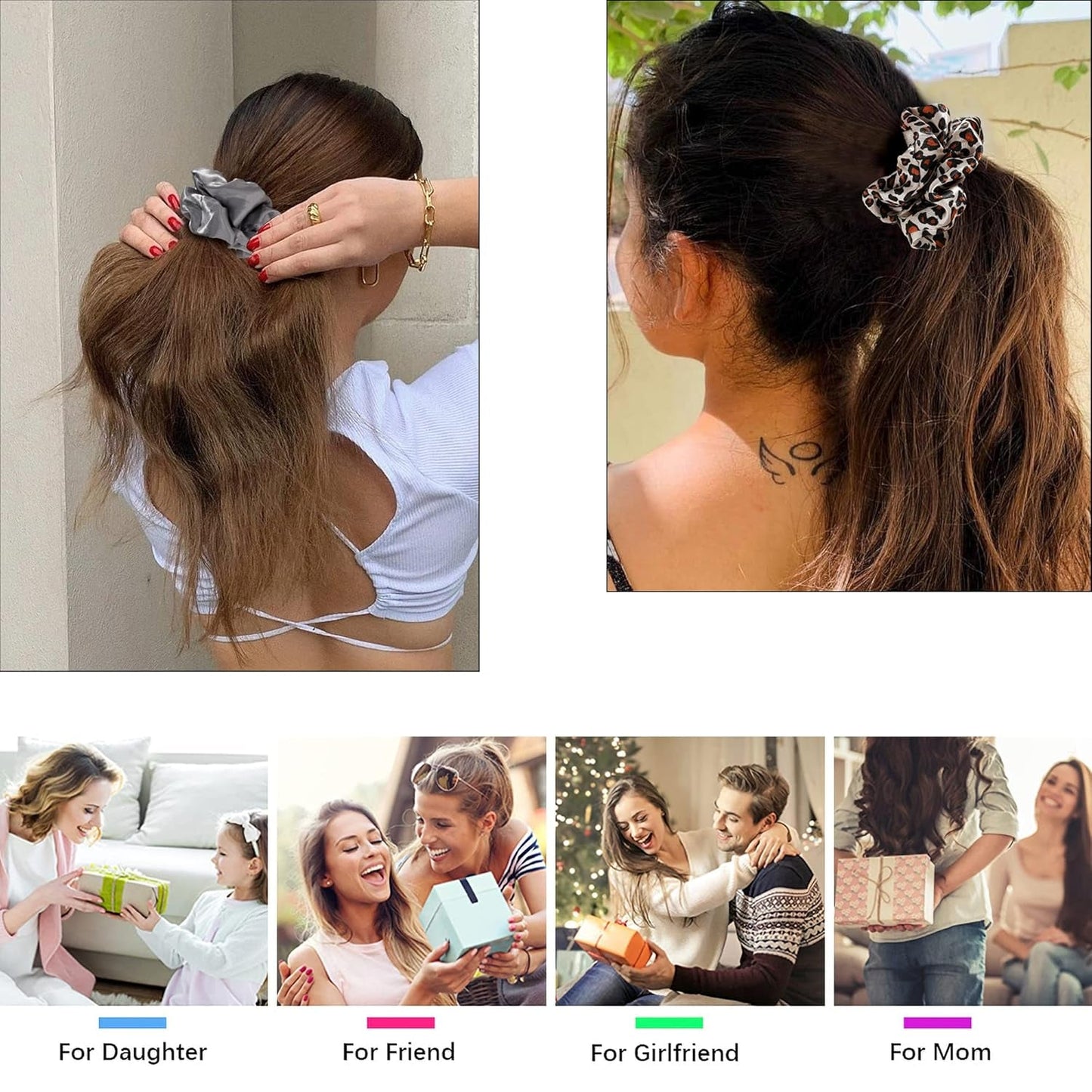 Scrunchies Hair Ties for Girls Women Elastics Bands Ponytail Holder Pack of Neutral Hair Accessories Big Large Scrunchie Cute Hairties for Thick Hair