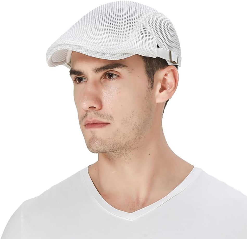 Mens Breathable Mesh Summer Hat Adjustable Newsboy Beret Ivy Cap Cabbie Flat Cap