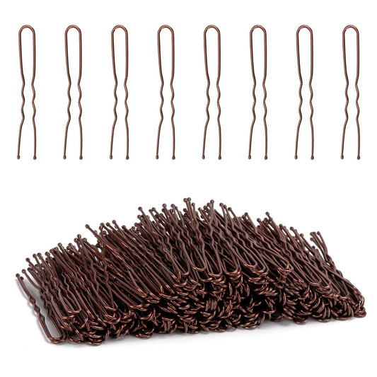 300 Bun Hair Bobby Pins U Shaped Pin Hair Grips to Clip Ballet Hair Net for Women 5 CM/2 Inch Brown