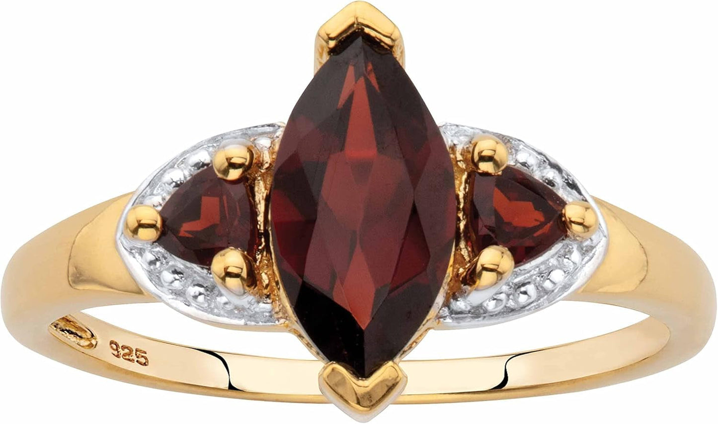 Palmbeach Yellow Gold-Plated Sterling Silver Marquise Cut Genuine Red Garnet Two-Tone Ring Sizes 6-10