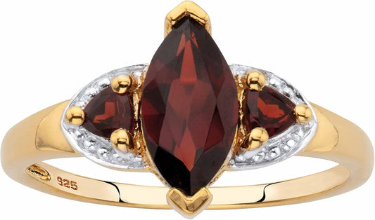 Palmbeach Yellow Gold-Plated Sterling Silver Marquise Cut Genuine Red Garnet Two-Tone Ring Sizes 6-10