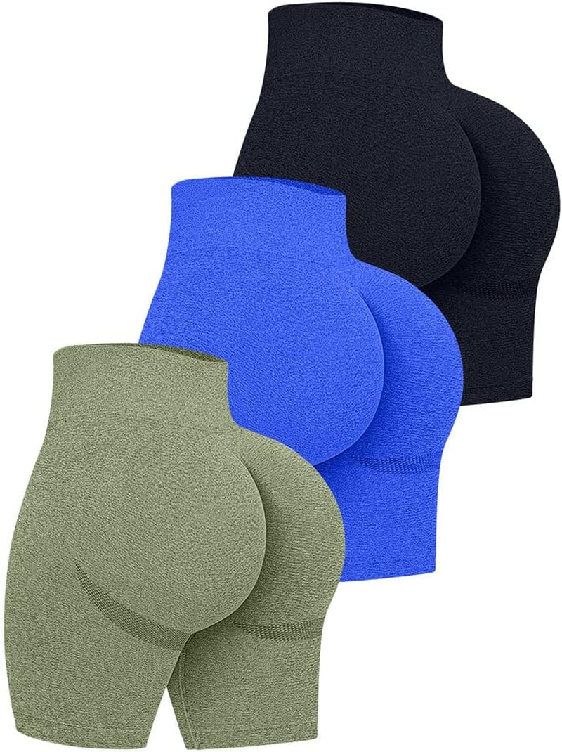 Women'S 3 Piece High Waist Workout Shorts Butt Lifting Tummy Control Ruched Booty Smile Yoga Short Pants - WORLD TIME VISITS