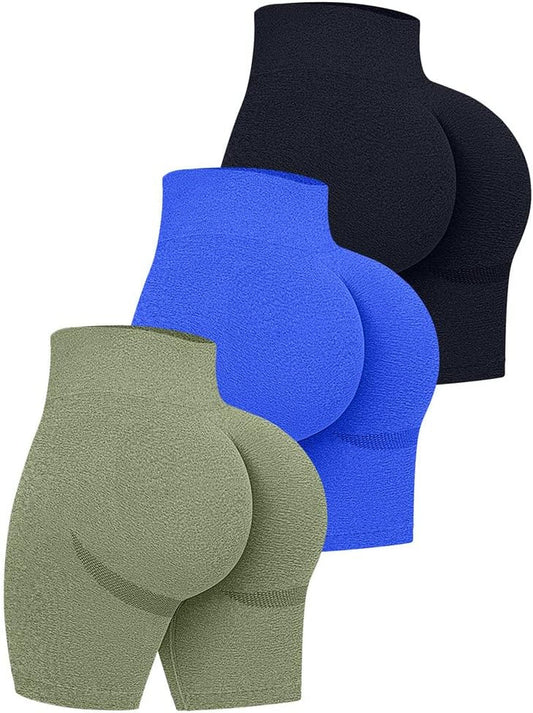 Women'S 3 Piece High Waist Workout Shorts Butt Lifting Tummy Control Ruched Booty Smile Yoga Short Pants - WORLD TIME VISITS