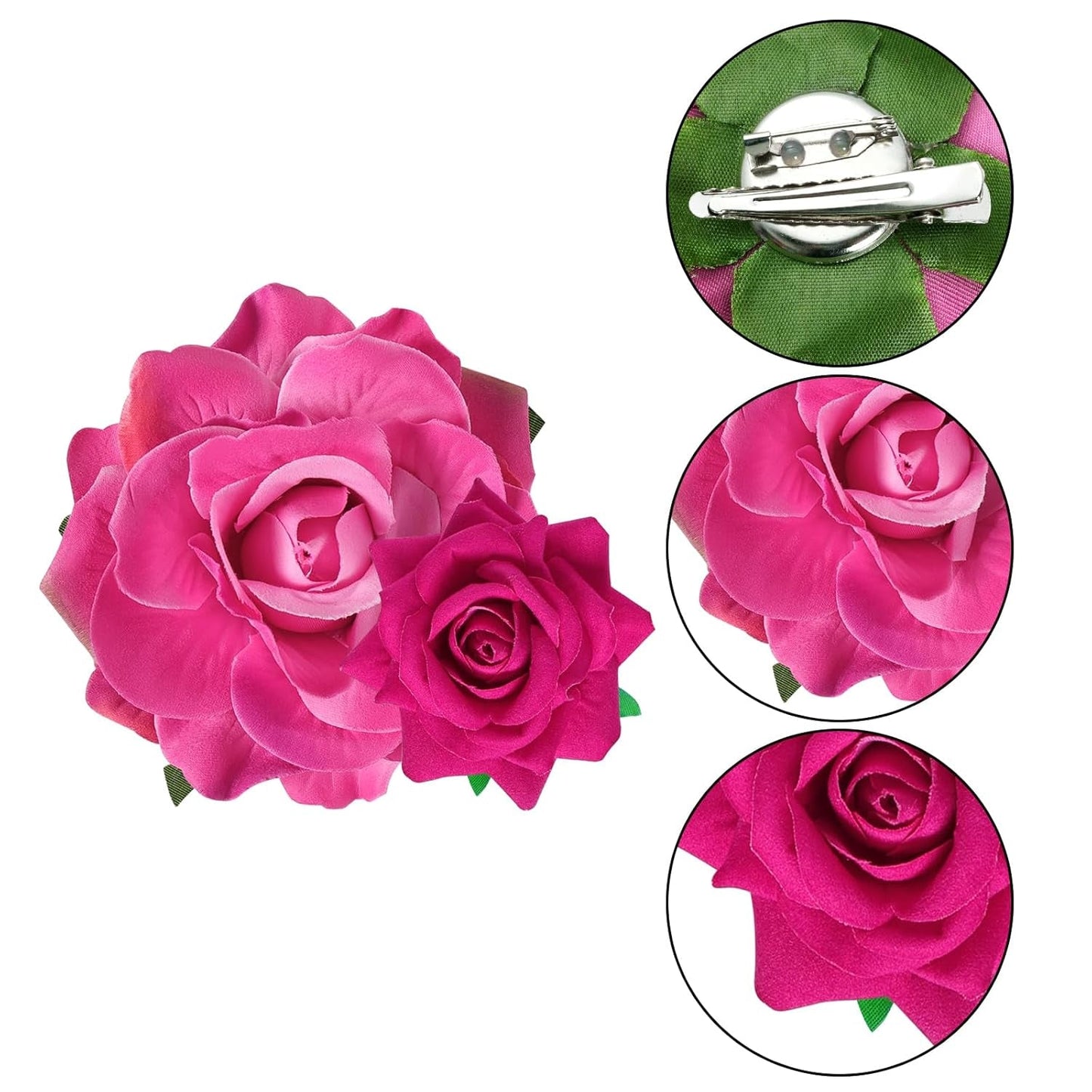 Rose Hair Clip Flower Hairpin Rose Brooch Floral Clips, 4 Pcs Fabric Rose Flowers Hair Clips Mexican Hair Flowers Pin up Headpieces for Woman Girl Wedding Party Mother'S Day (Hot Pink)