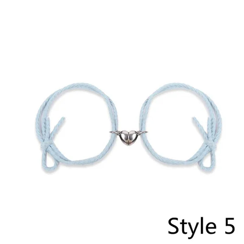 2Pcs Magnetic Bracelet Stainless Steel Heart Pendant Charm Couple Bracelets for Lover Friend Men Women Braid Rope Bracelets