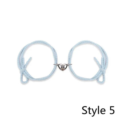 2Pcs Magnetic Bracelet Stainless Steel Heart Pendant Charm Couple Bracelets for Lover Friend Men Women Braid Rope Bracelets