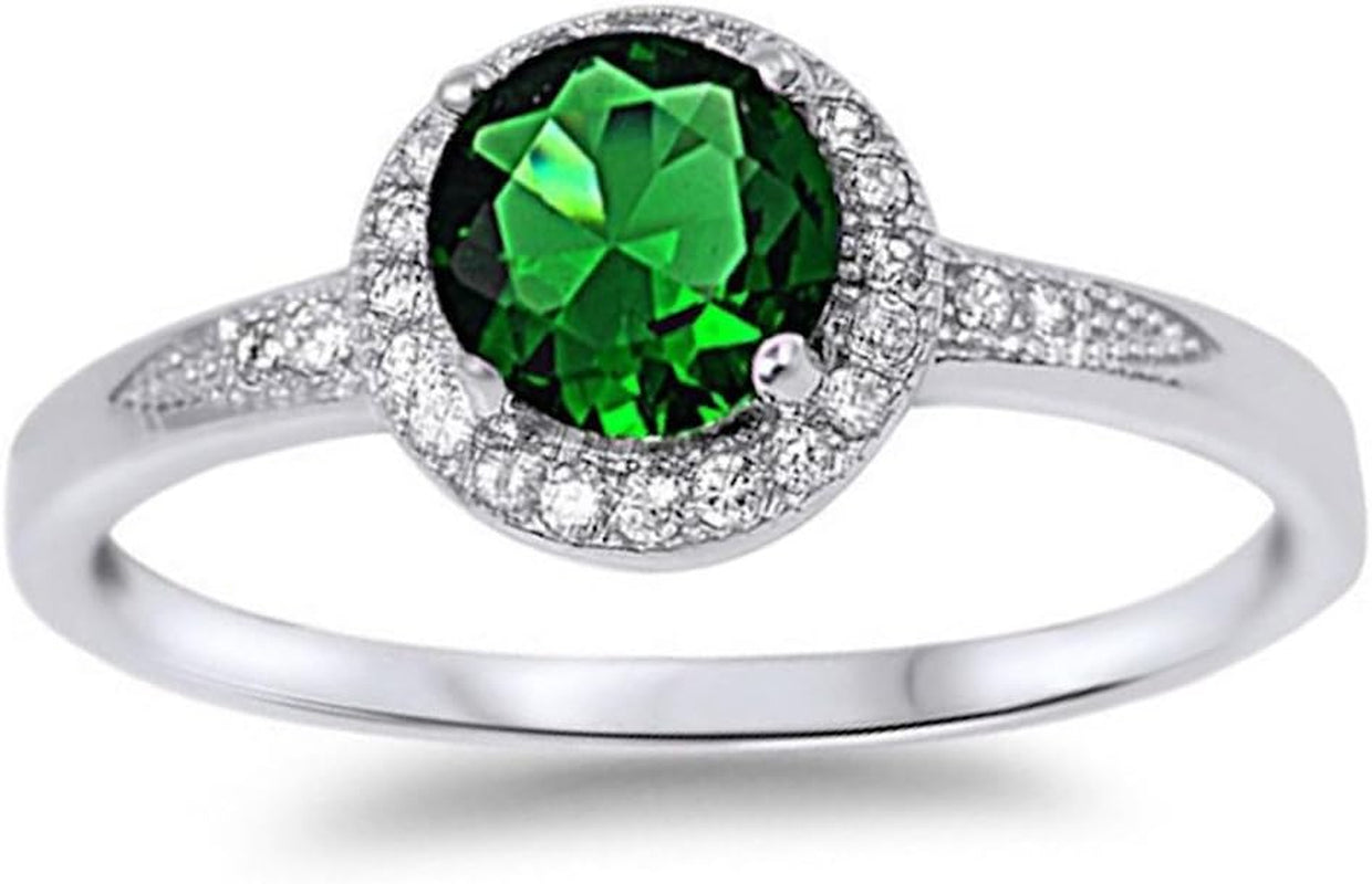 1.25Ct Halo Set Solitaire Cubic Zirconia & Simulated Gemstone Promise Engagement Ring .925 Sterling Silver Ring Sizes 3-12 Colors - WORLD TIME VISITS
