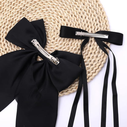 6 PCS Satin Big Hair Bows for Women Hair Ribbons Oversized Long Tail White Black Bow for Hair Bow Large Hair Ribbon Barrettes Metal Clips Bowknot Hair Accessories