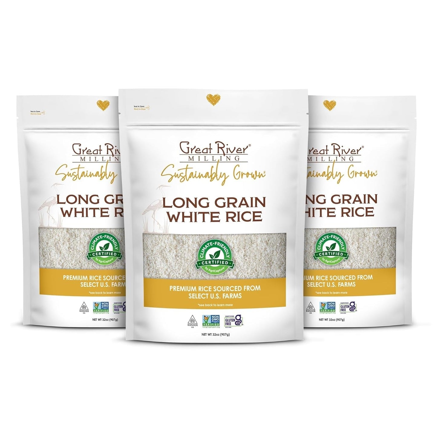 Climate Friendly White Rice, Long Grain White Rice Cooker Ready, Gluten Free, Vegan, Kosher, Vegetarian, Non-Gmo, Plant Based, US Sustainably Grown, 2Lb. Resealable Bag (Pack of 3) (Packaging May Vary)