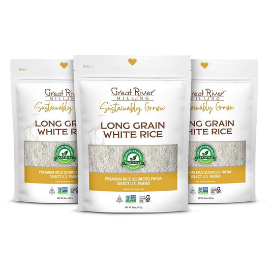 Climate Friendly White Rice, Long Grain White Rice Cooker Ready, Gluten Free, Vegan, Kosher, Vegetarian, Non-Gmo, Plant Based, US Sustainably Grown, 2Lb. Resealable Bag (Pack of 3) (Packaging May Vary)