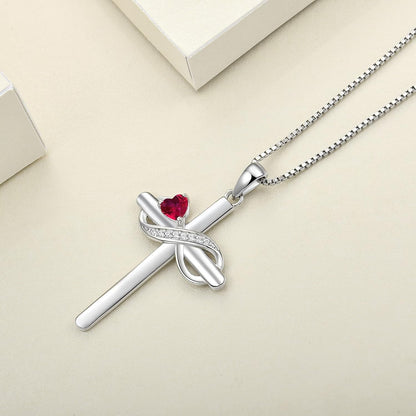 Infinity Cross Necklace Sterling Silver Crucifix Pendant Heart Birthstone Criss Jewelry for Women