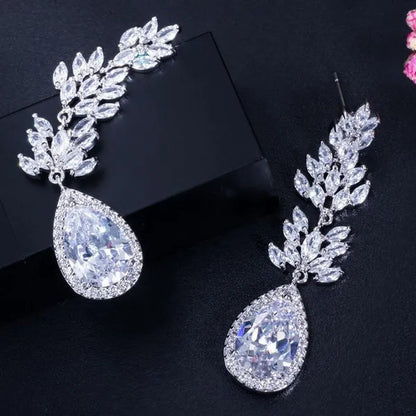 CANDICE Top Quality White Gold Plated Jewelry Romantic Purple Red Crystal Long Tear Drop Earrings For Women Christmas Gift
