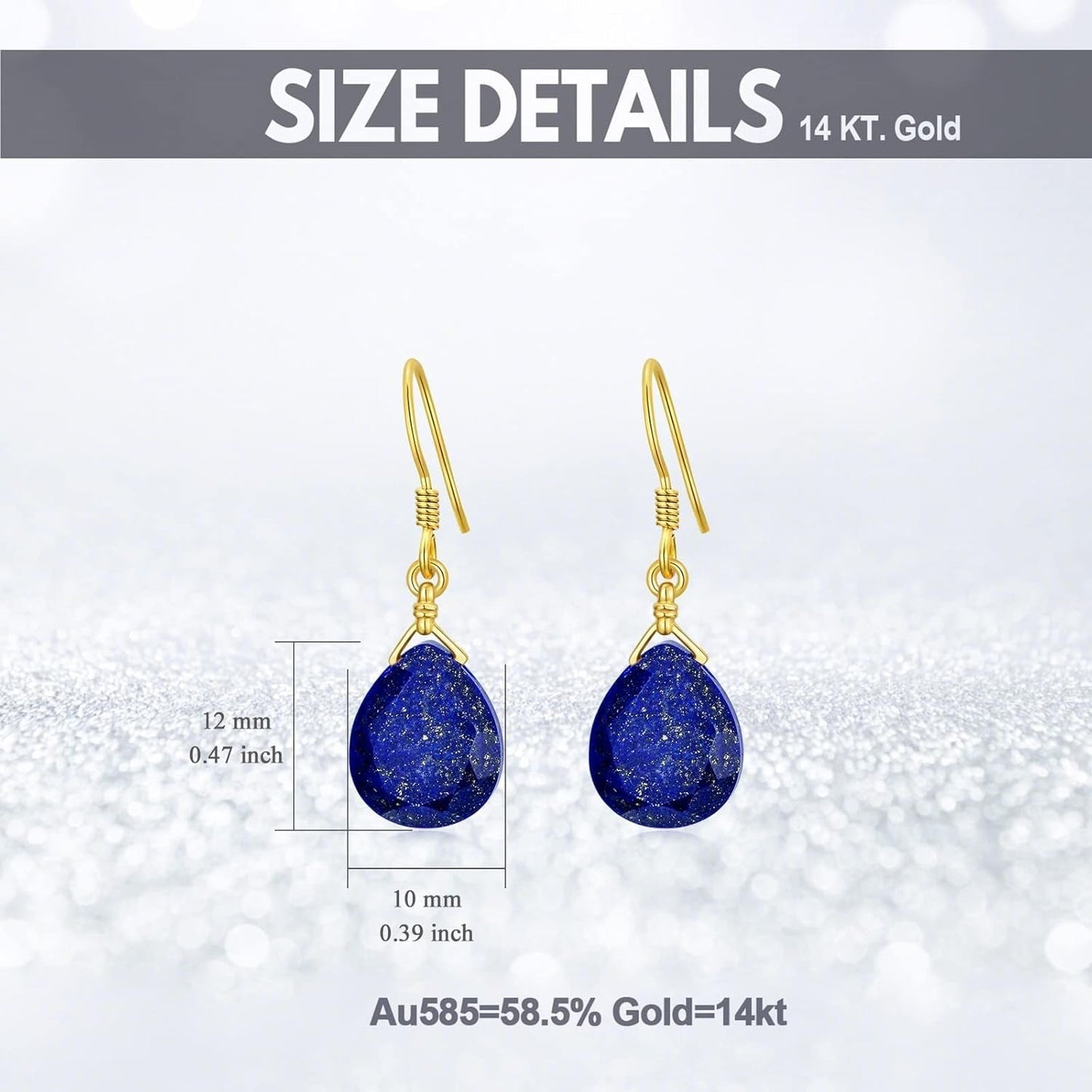14K Solid Gold Lapis Faceted Teardrops Earrings for Women, Natural Lapis Lazuli Dangle Drops Earrings,Lapis Jewelry Blue Earrings Gifts for Her Christmas Valentines