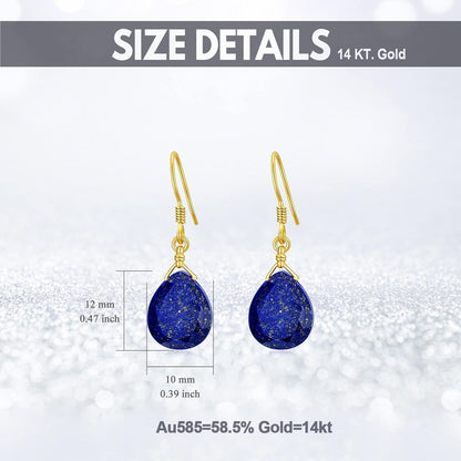 14K Solid Gold Lapis Faceted Teardrops Earrings for Women, Natural Lapis Lazuli Dangle Drops Earrings,Lapis Jewelry Blue Earrings Gifts for Her Christmas Valentines