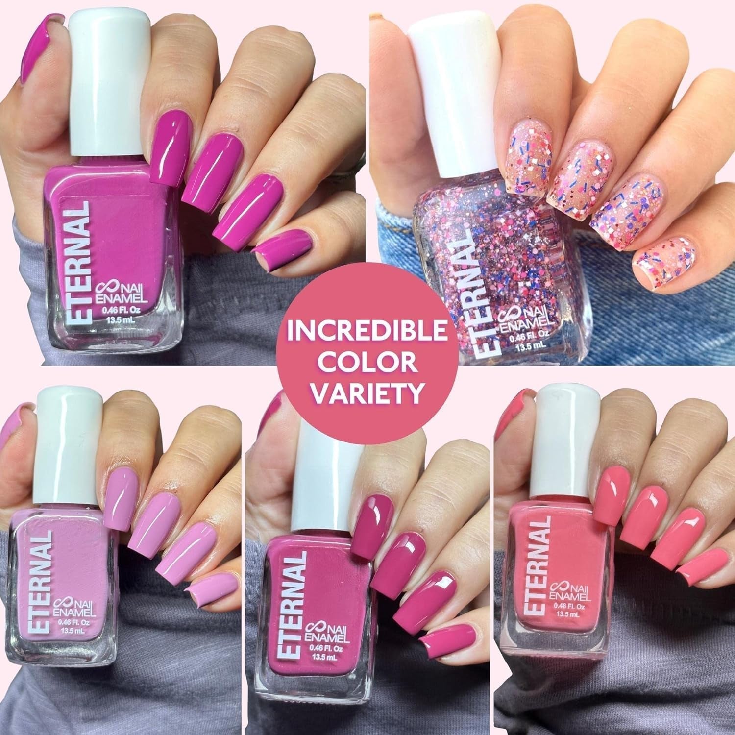 Glitter Nail Polish Set for Women (PINKFETTI) - Hot Pink Nail Polish Set for Girls | Long Lasting & Quick Dry Natural Nail Polish Kit for Home DIY Mani Pedi | Made in USA, 13.5Ml (Set of 5) - WORLD TIME VISITS