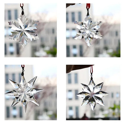 H&D Set of 4 Crystal Snowflake Pendant Star Shaped Unique Pattern Ornaments with Gift Box Home Window Christmas Tree Decoration