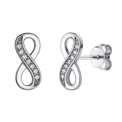 925 Sterling Silver Cubic Zirconia Infinity Symbol Stud Earrings for Women Girls - WORLD TIME VISITS
