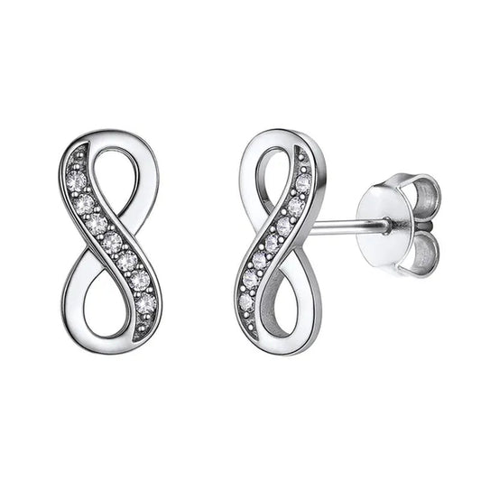 925 Sterling Silver Cubic Zirconia Infinity Symbol Stud Earrings for Women Girls - WORLD TIME VISITS
