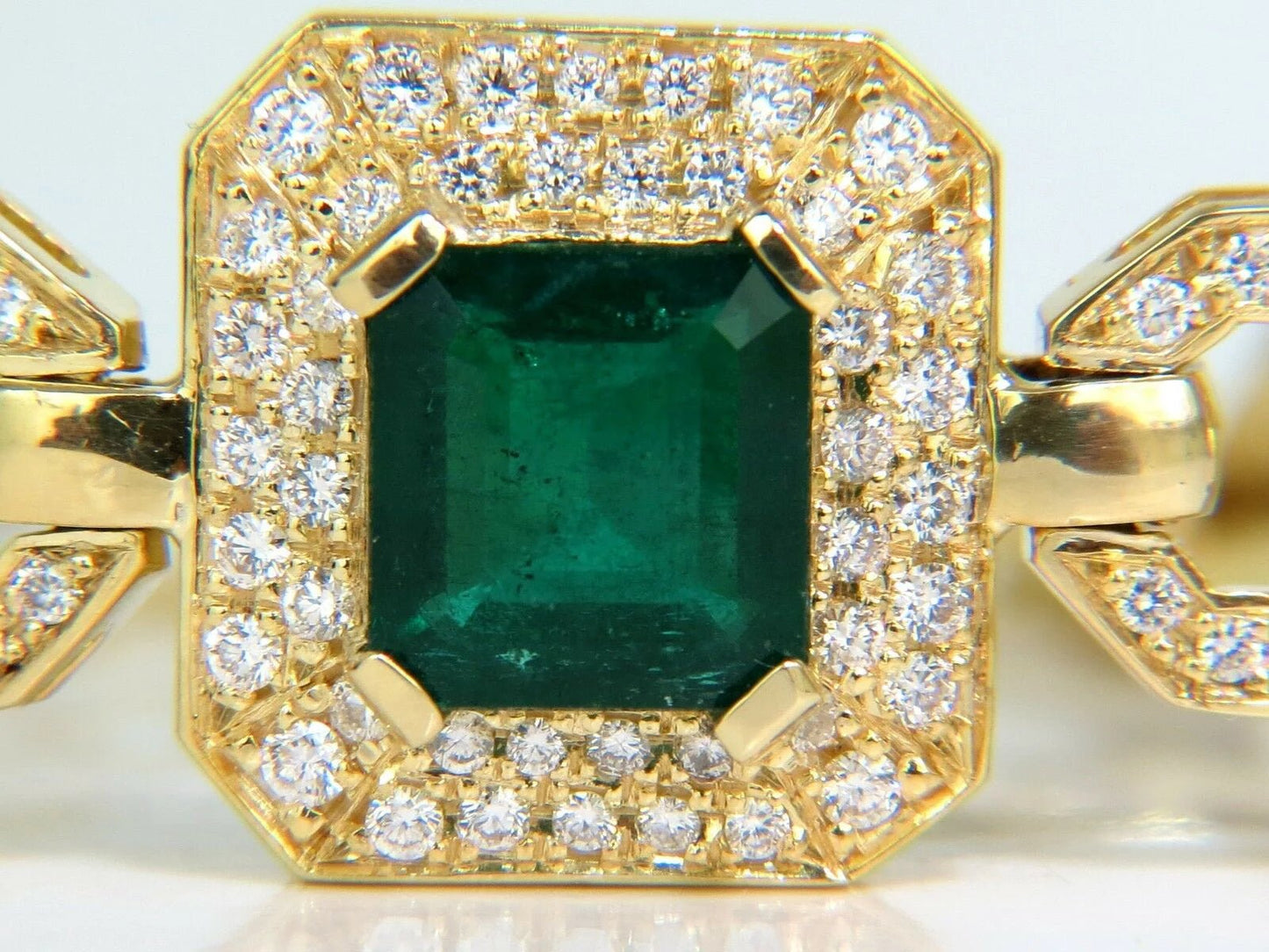 6.25CT NATURAL EMERALD DIAMOND BRACELET 18KT GREEK LINKED DECO