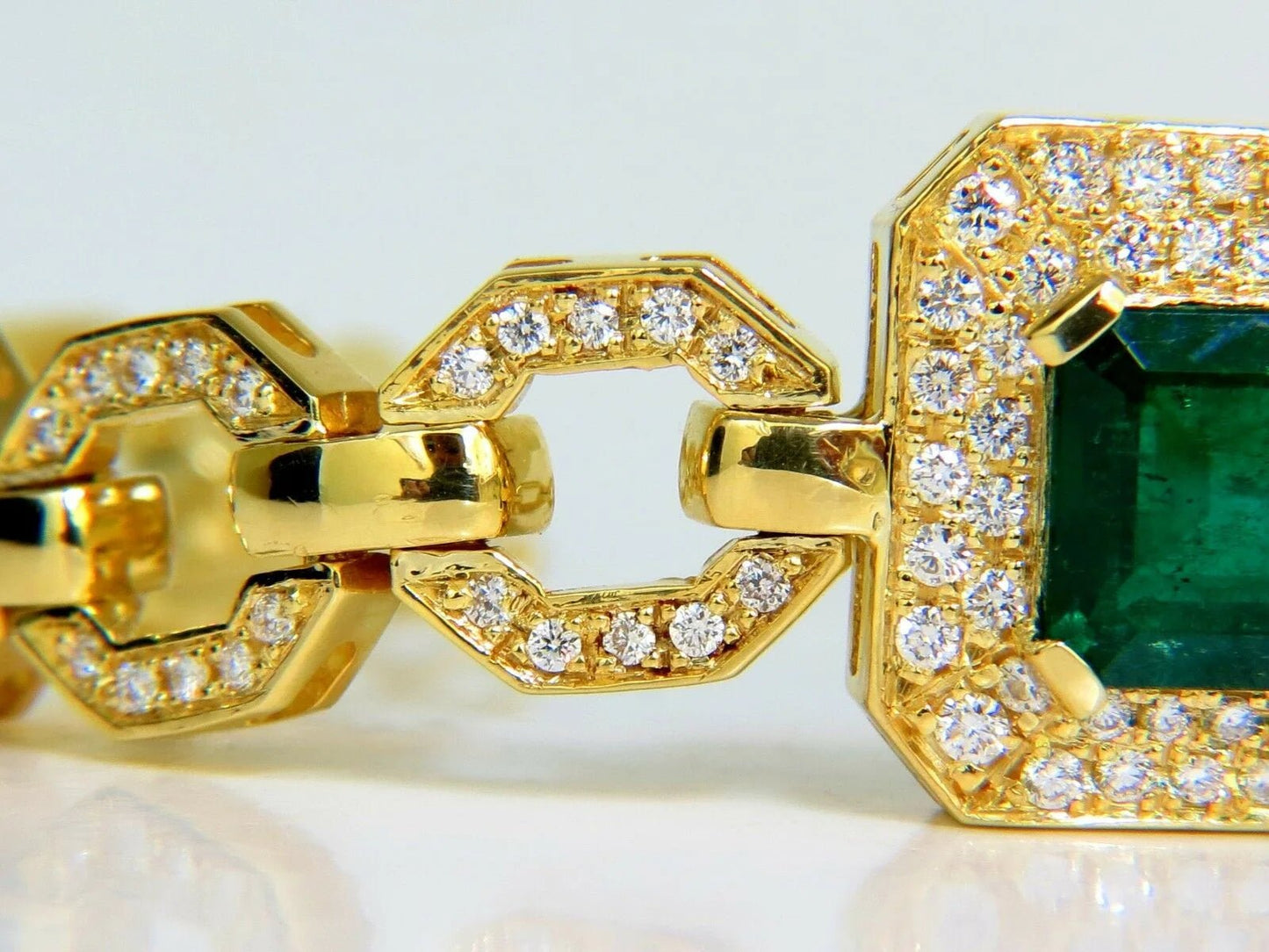 6.25CT NATURAL EMERALD DIAMOND BRACELET 18KT GREEK LINKED DECO