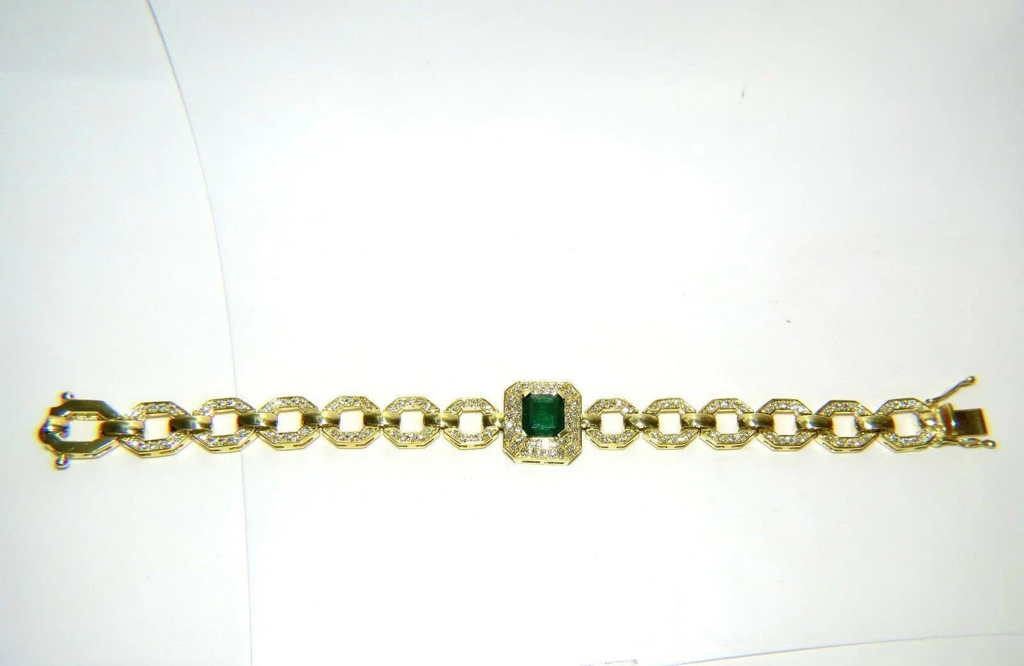 6.25CT NATURAL EMERALD DIAMOND BRACELET 18KT GREEK LINKED DECO