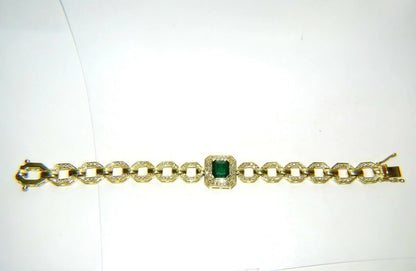 6.25CT NATURAL EMERALD DIAMOND BRACELET 18KT GREEK LINKED DECO