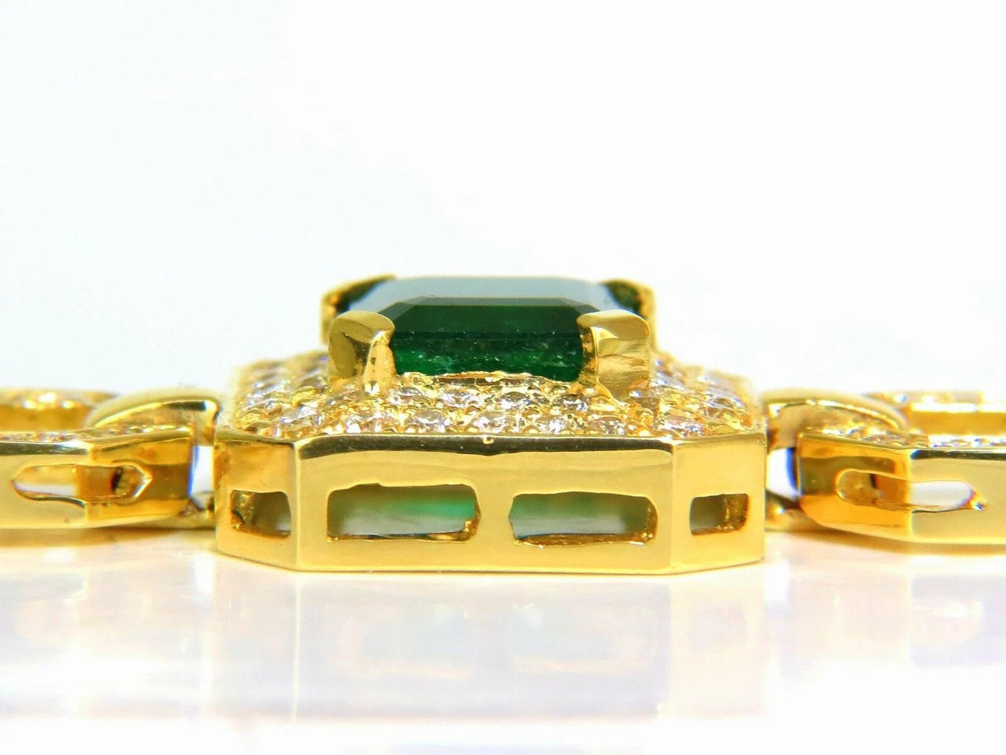 6.25CT NATURAL EMERALD DIAMOND BRACELET 18KT GREEK LINKED DECO