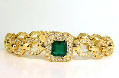 6.25CT NATURAL EMERALD DIAMOND BRACELET 18KT GREEK LINKED DECO