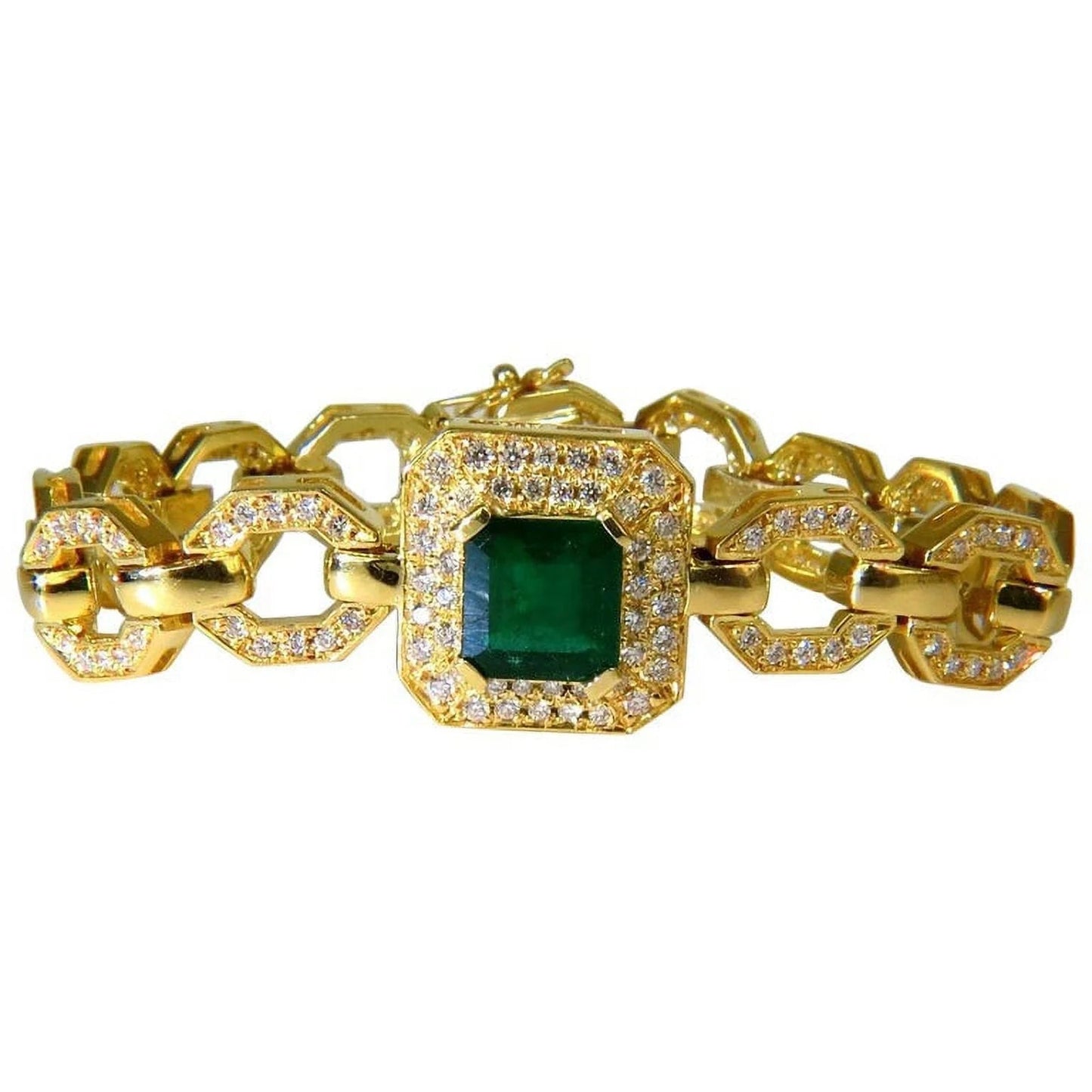 6.25CT NATURAL EMERALD DIAMOND BRACELET 18KT GREEK LINKED DECO - WORLD TIME VISITS