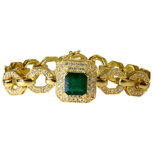 6.25CT NATURAL EMERALD DIAMOND BRACELET 18KT GREEK LINKED DECO - WORLD TIME VISITS