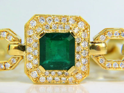 6.25CT NATURAL EMERALD DIAMOND BRACELET 18KT GREEK LINKED DECO