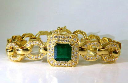 6.25CT NATURAL EMERALD DIAMOND BRACELET 18KT GREEK LINKED DECO