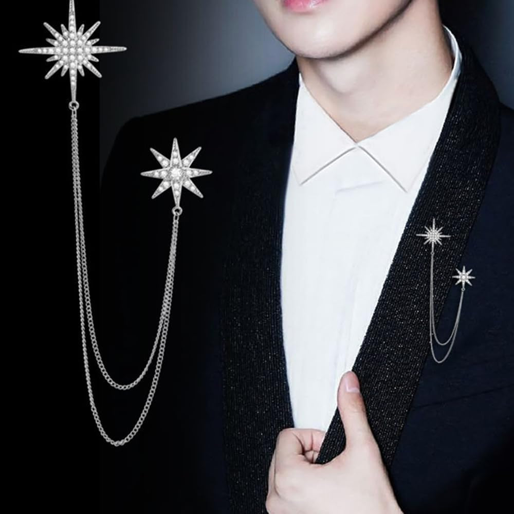Silver Rhinestone Star Brooch for Women Girls Men Fashion Crystal Snowflake Tassel Lapel Pins Dress Suit Accessories Bouquet Dainty Jewelry Winter Holiday Dancing Party Ceremony Banquet Decoration - WORLD TIME VISITS
