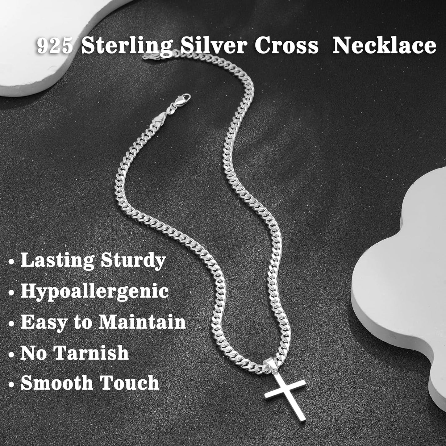 925 Sterling Silver Cross Necklace for Men, 5Mm Italian Diamond Cut Cuban Link Curb Chain Cross Necklace for Men Jewelry 16 18 20 22 Inch