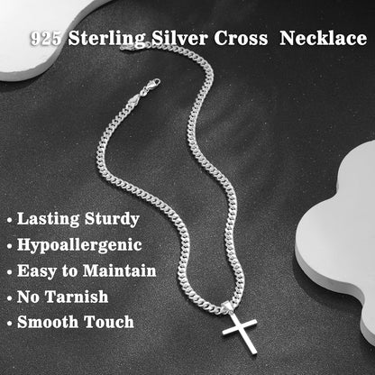 925 Sterling Silver Cross Necklace for Men, 5Mm Italian Diamond Cut Cuban Link Curb Chain Cross Necklace for Men Jewelry 16 18 20 22 Inch