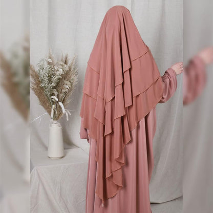 Long Khimar Hijab Scarf Wrap 3 Layer Abaya Jilbab Muslim Islam Women Niqab Jilbab Ramadan Eid Prayer Garment